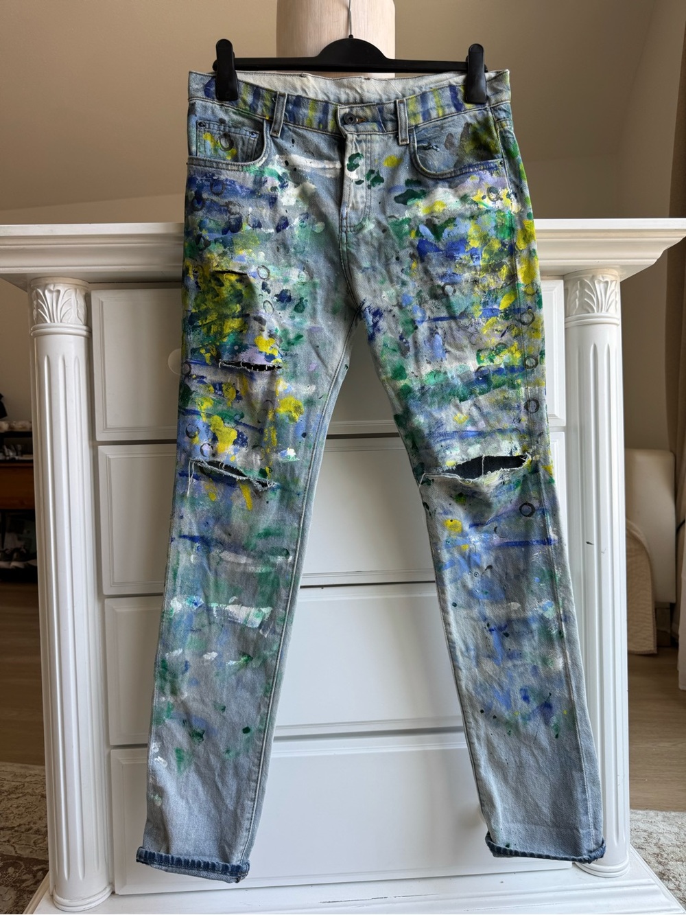 Proenza Schouler PS-J1 Hand Painted Distressed Jeans Men’s Size 26 Made in USA